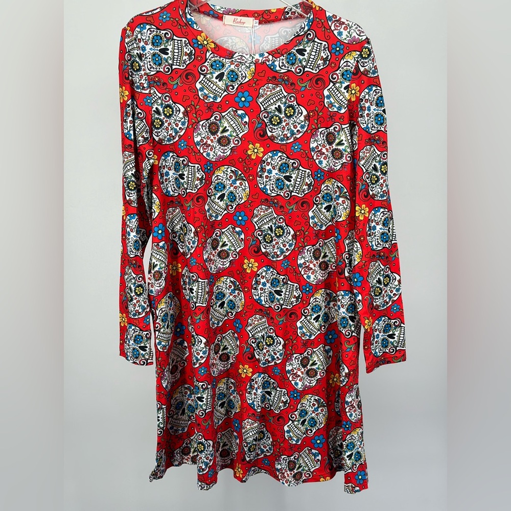 Women’s Long Sleeve Dress Sugar Skull Pattern